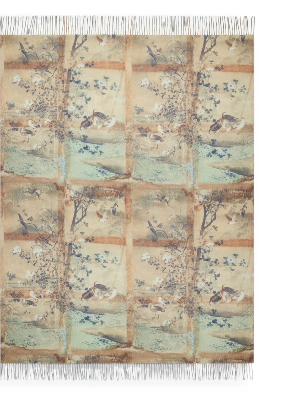 Pierre-Louis Mascia Sidney sjaal met franje en bloemendetail Blauw
