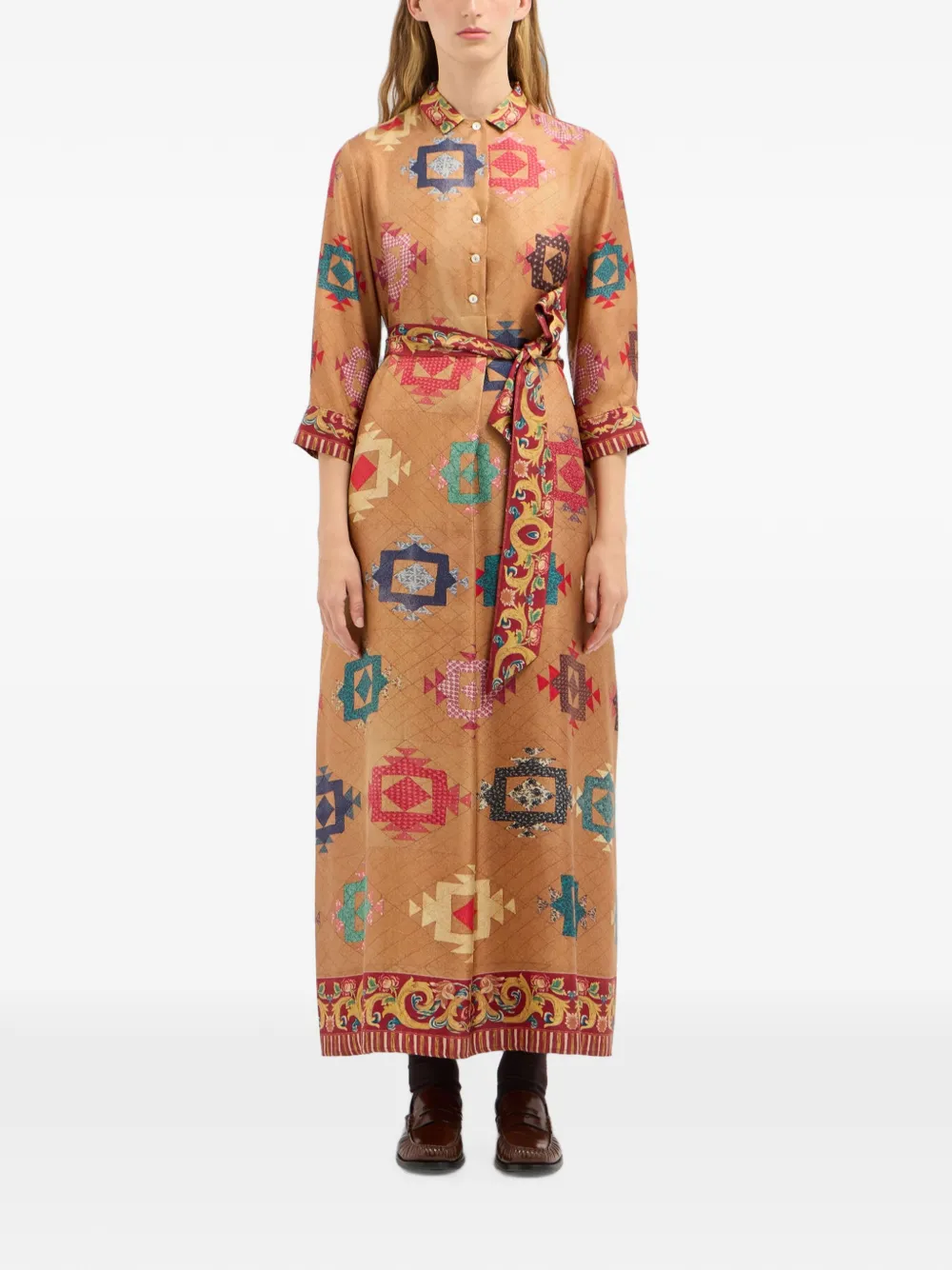 Pierre-Louis Mascia Maxi-jurk met geometrische print Beige