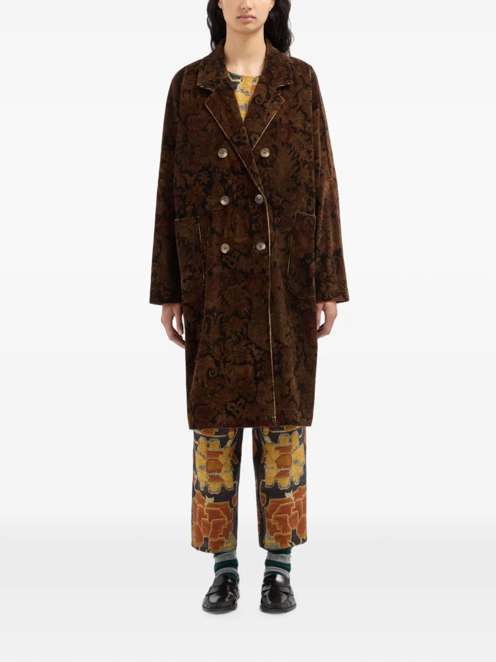 Pierre-Louis Mascia Griffin jas met dubbele rij knopen en patroon Bruin