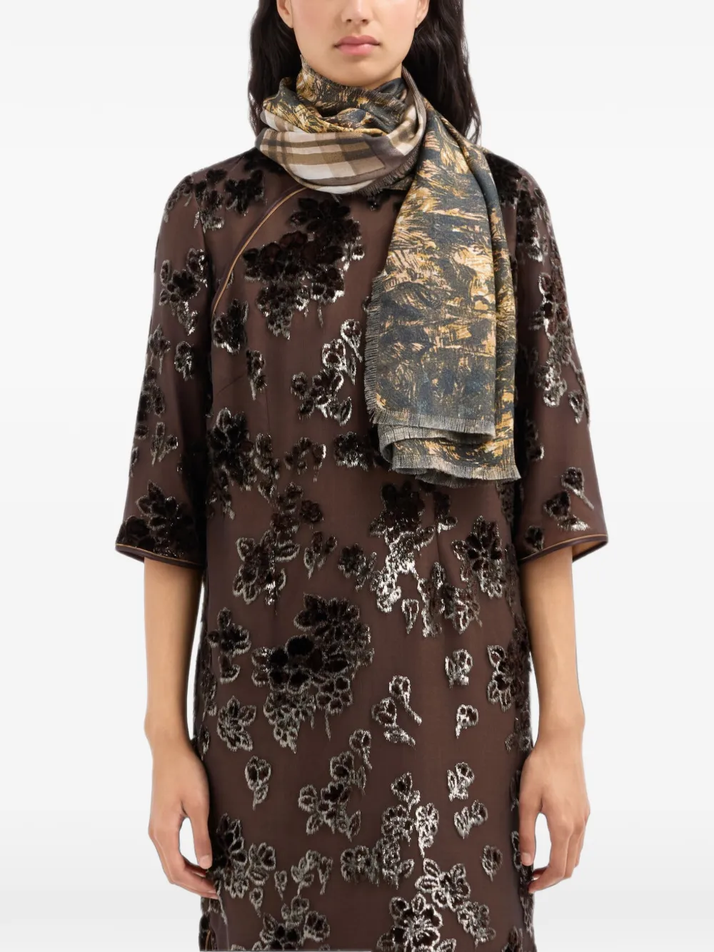 Pierre-Louis Mascia Fancy geruite sjaal met abstract patroon Bruin