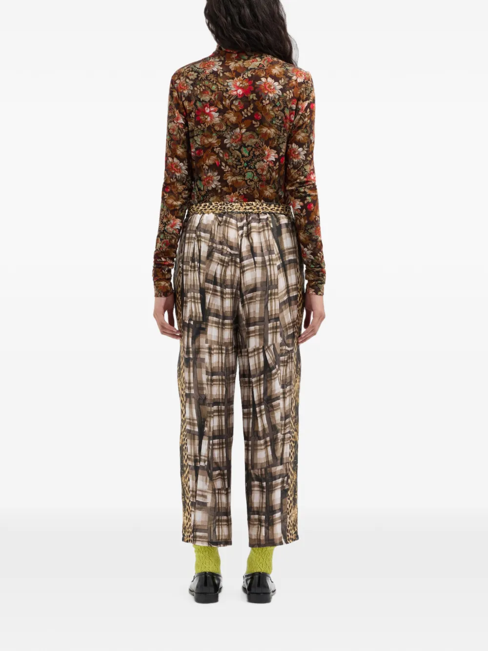Pierre-Louis Mascia Aloe zijden broek met abstracte ruit Beige