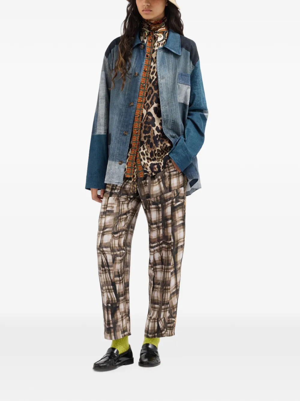 Pierre-Louis Mascia Aloe zijden broek met abstracte ruit Beige