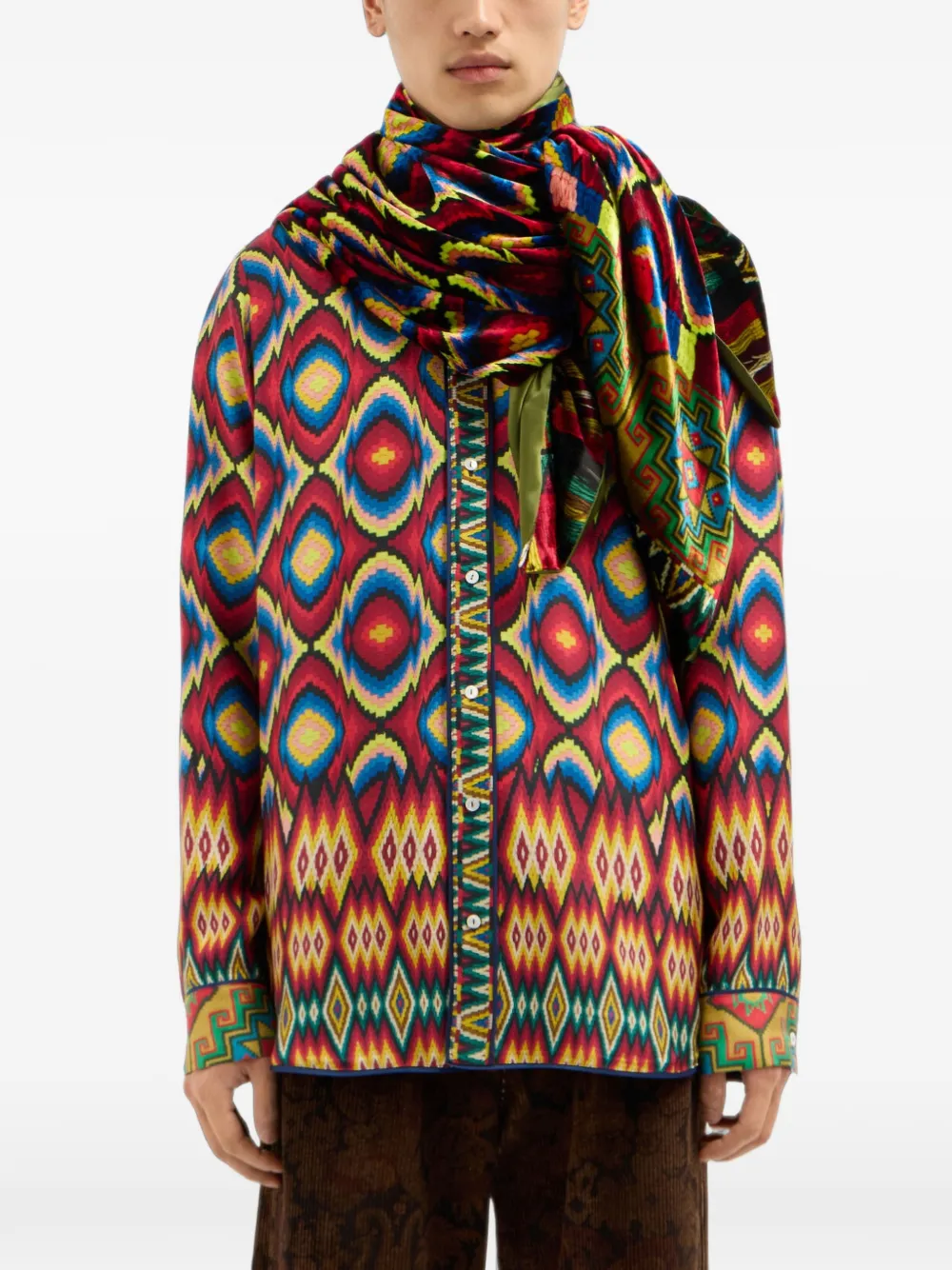 Pierre-Louis Mascia Sjaal met geometrische patchwork en franje Rood