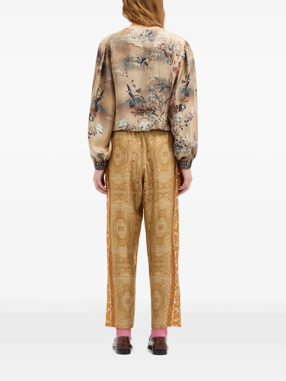Pierre-Louis Mascia Aloe straight broek met barok-patroon Beige