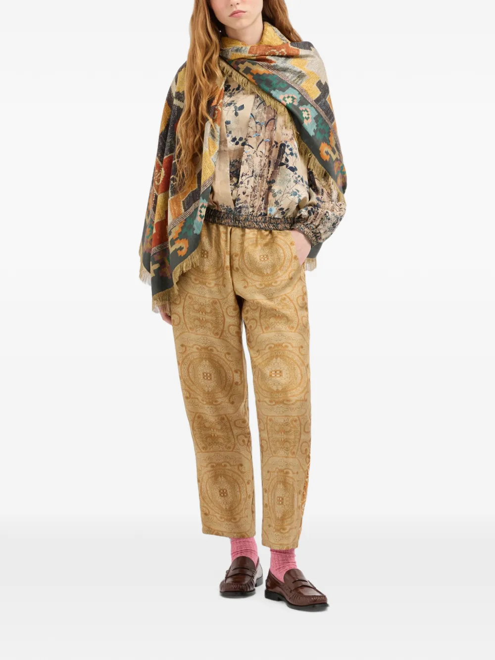 Pierre-Louis Mascia Aloe straight broek met barok-patroon Beige