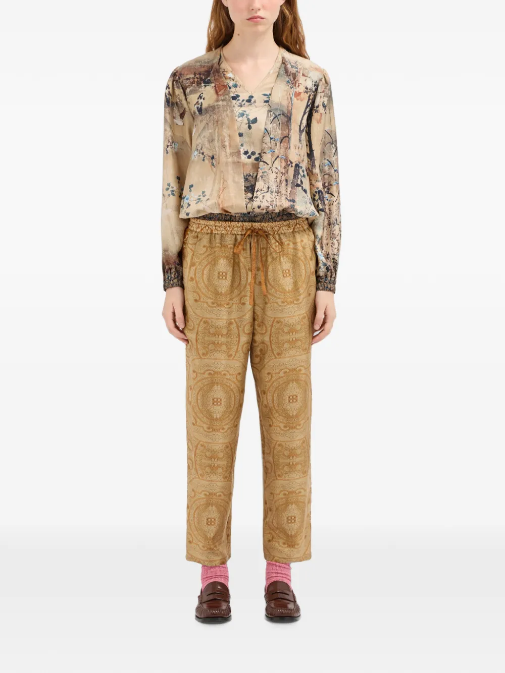 Pierre-Louis Mascia Aloe straight broek met barok-patroon Beige