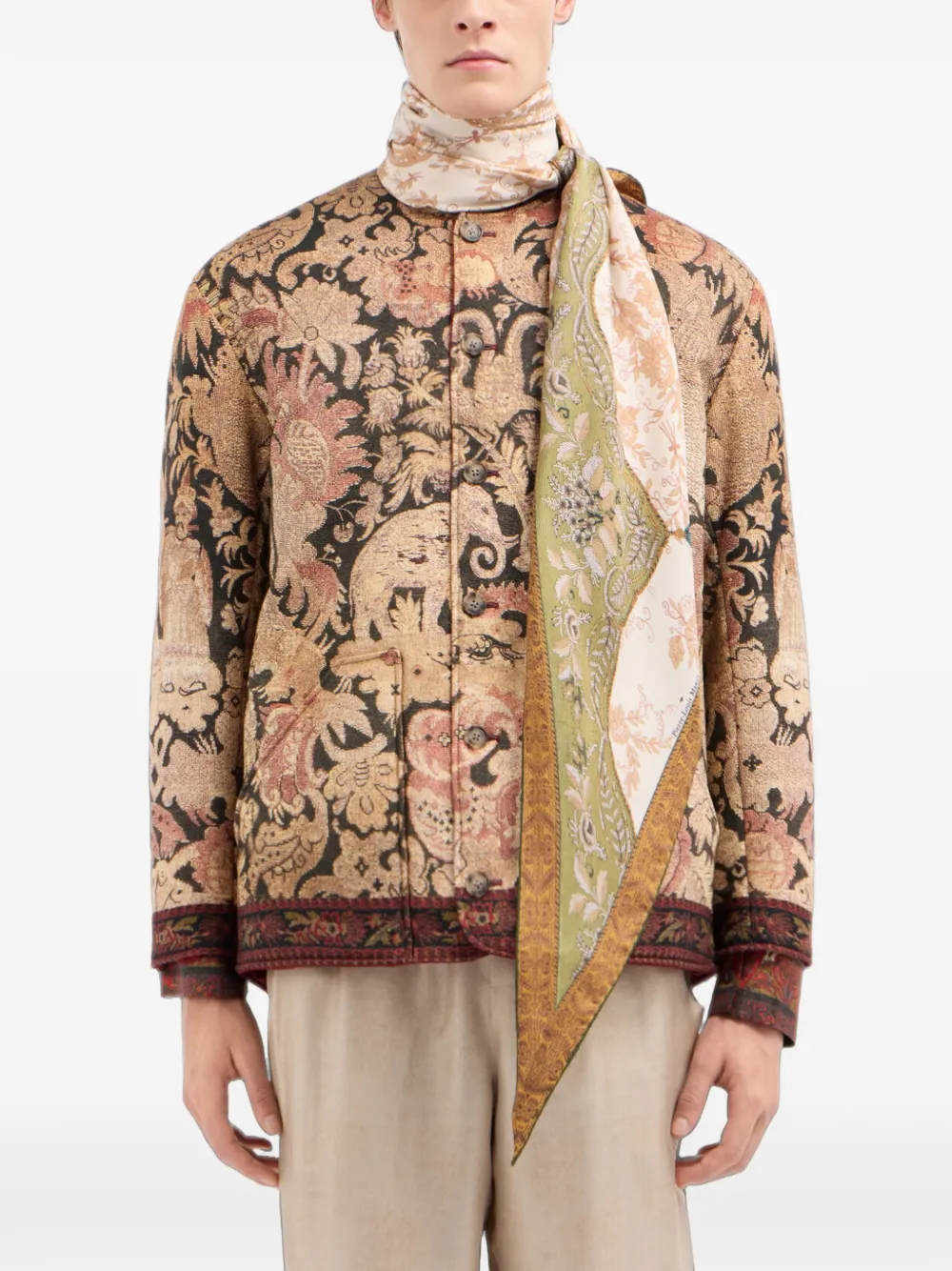 Pierre-Louis Mascia Aloeuw zijden sjaal met bloemenprint Beige