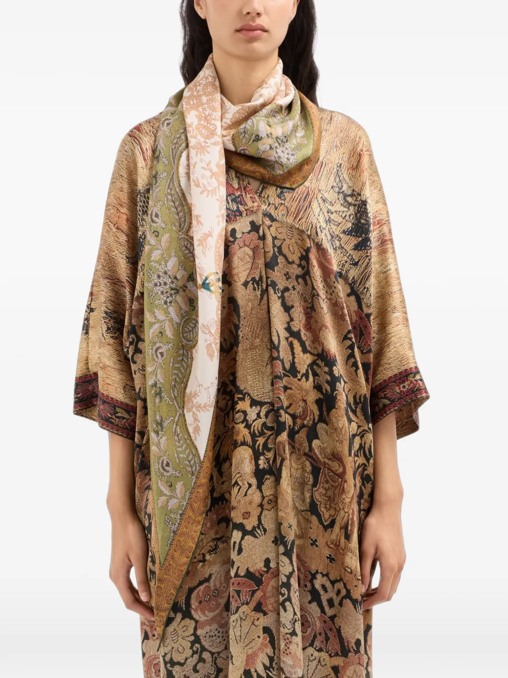 Pierre-Louis Mascia Aloeuw zijden sjaal met bloemenprint Beige