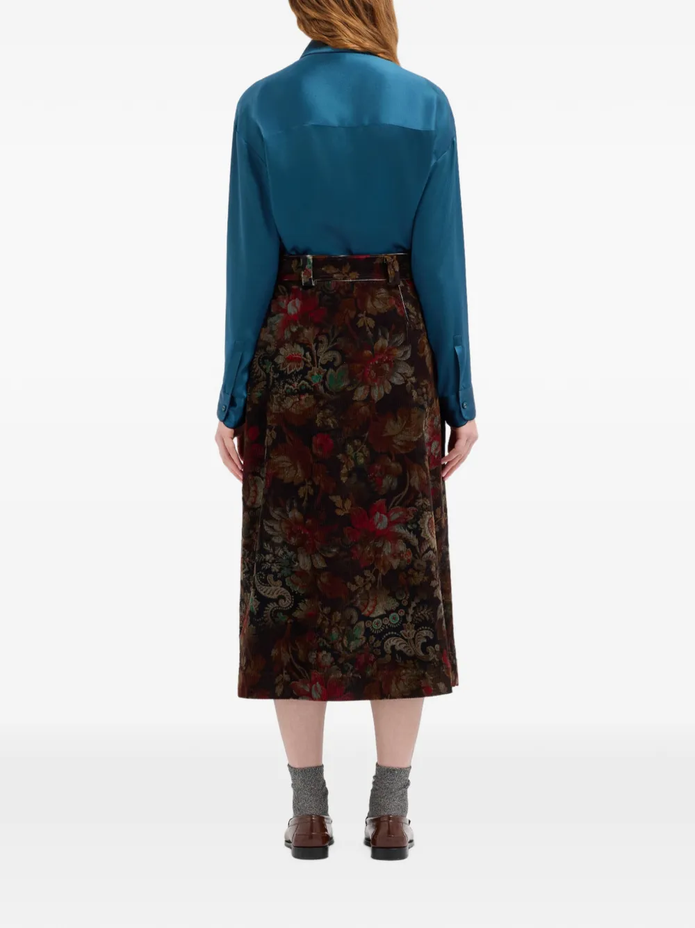 Pierre-Louis Mascia Ribfluwelen rok met bloemenprint Bruin