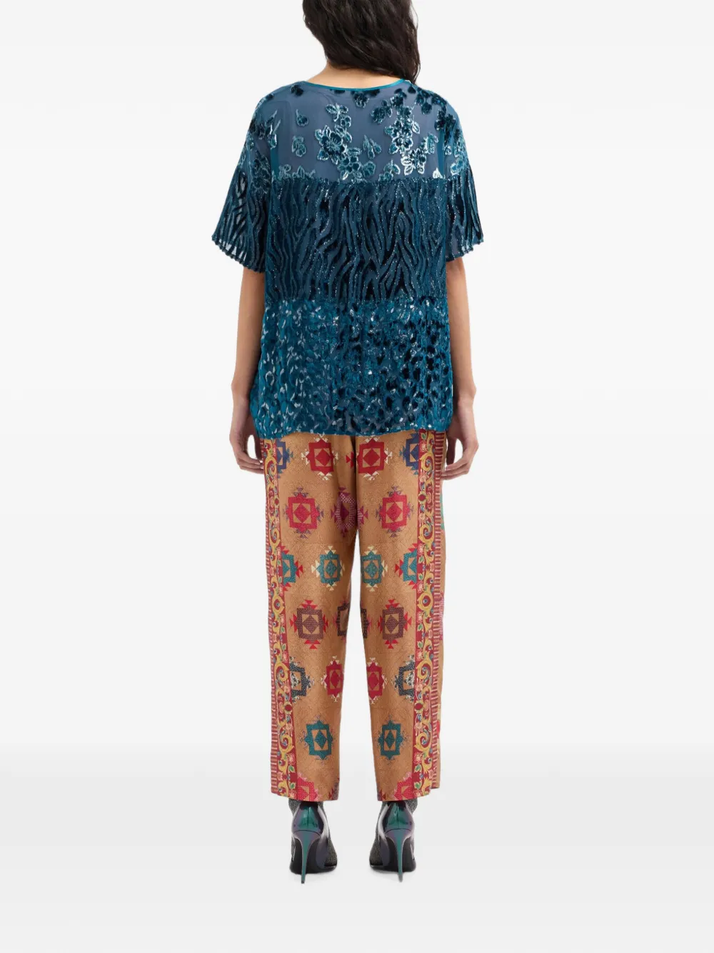 Pierre-Louis Mascia Devoré T-shirt met patroon Blauw