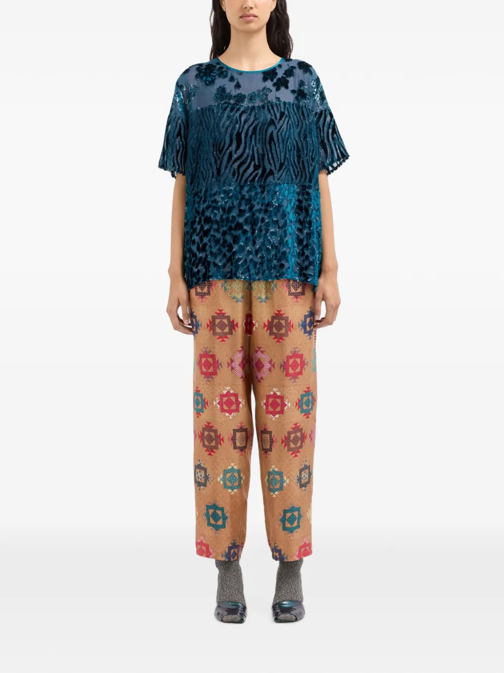 Pierre-Louis Mascia Devoré T-shirt met patroon Blauw