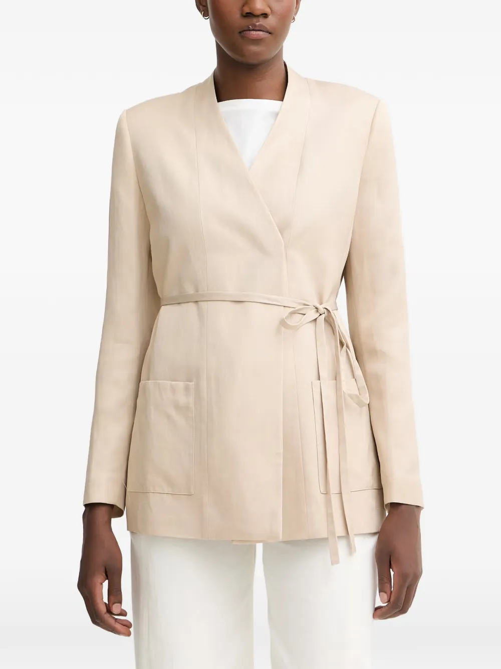 Sisley belted wrap blazer - Nude