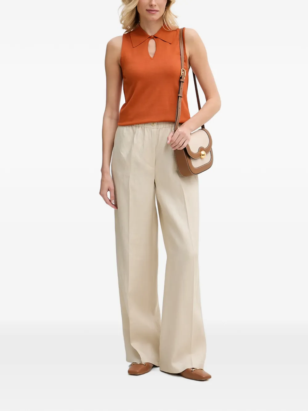Sisley Pantalon met elastische taille Beige