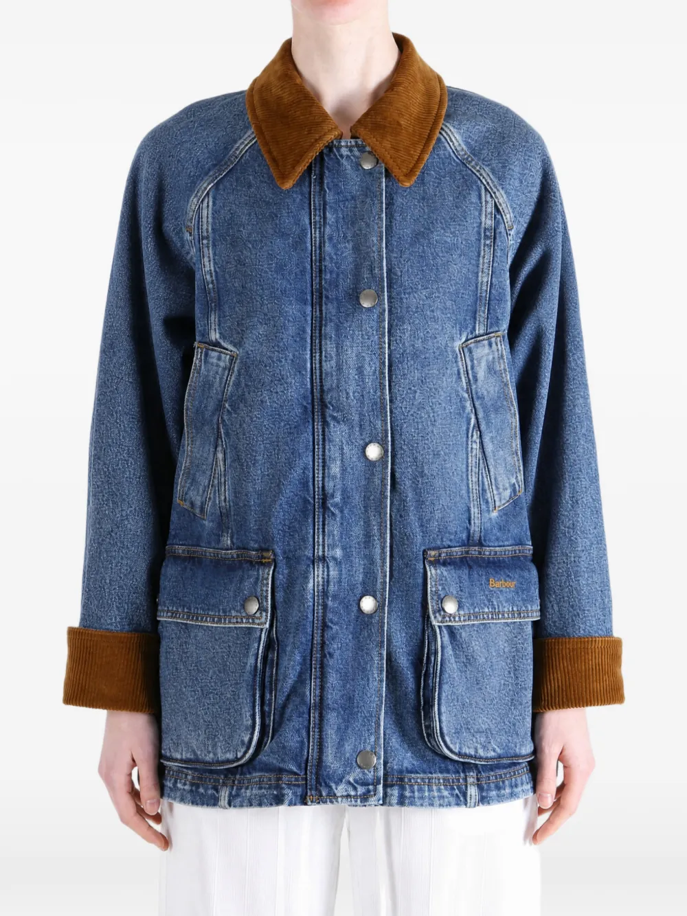 Barbour Beadnell denim jack met ribfluwelen kraag Blauw