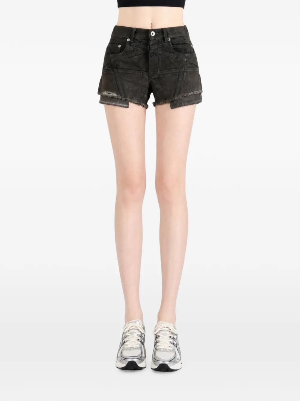 Rick Owens DRKSHDW Gerafelde denim shorts Grijs
