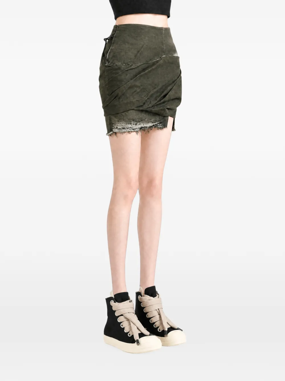 Rick Owens DRKSHDW draped frayed mini skirt Grijs