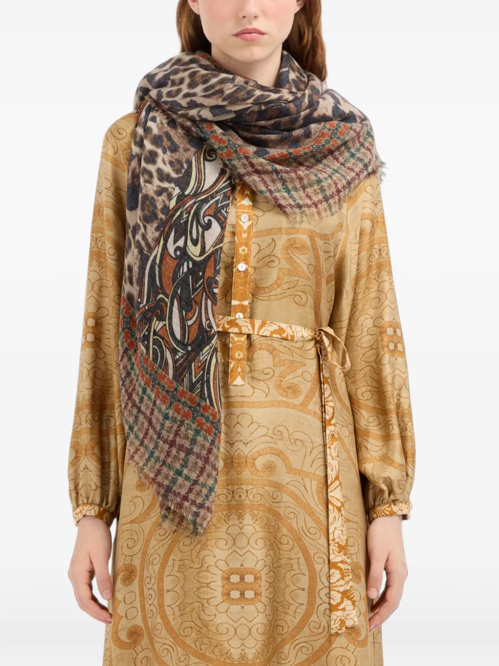 Pierre-Louis Mascia Euclidex sjaal met luipaardprint en paisley-patroon Bruin