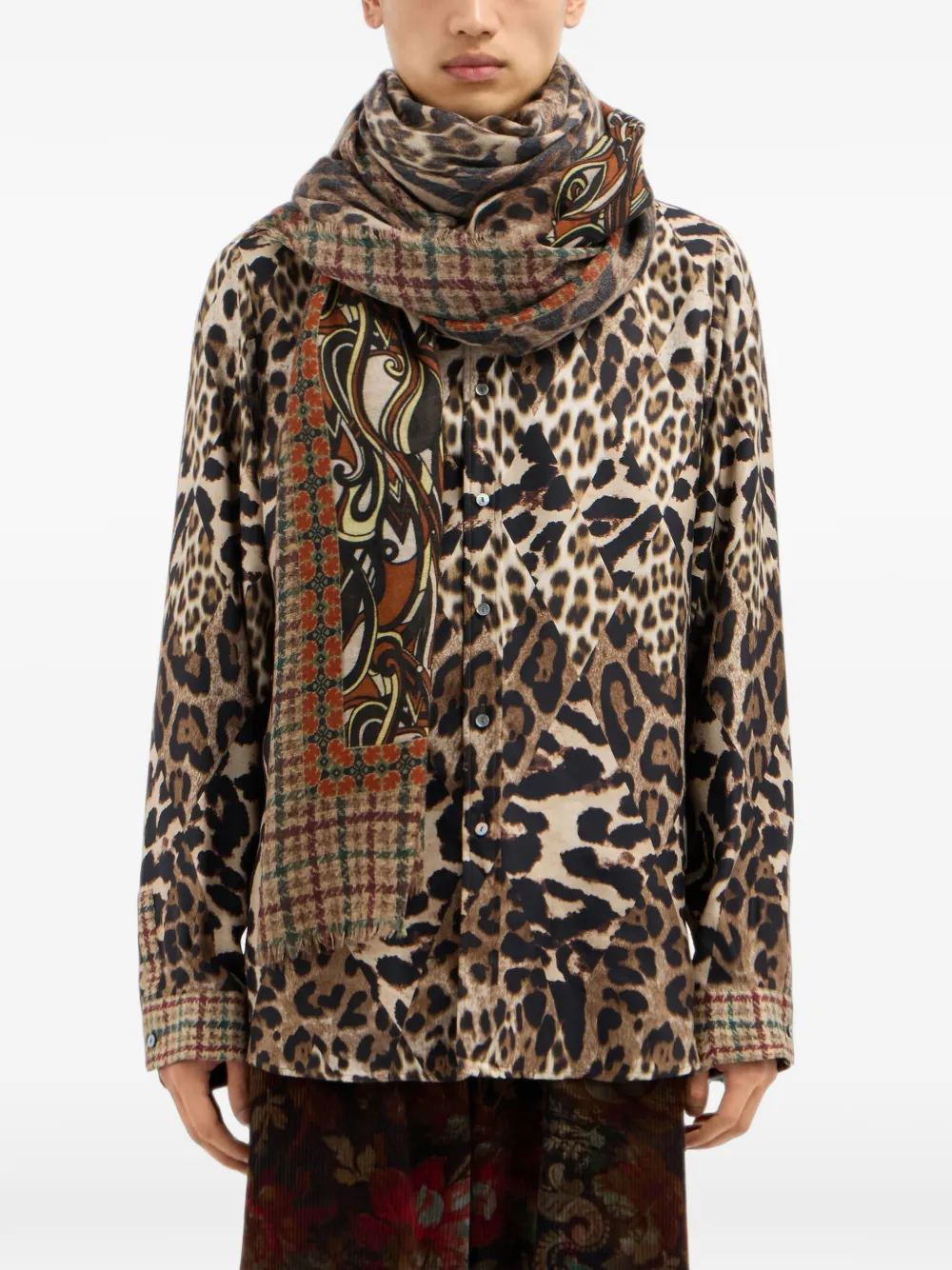 Pierre-Louis Mascia Euclidex sjaal met luipaardprint en paisley-patroon Bruin