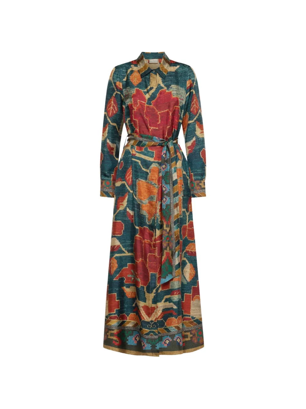 Pierre-Louis Mascia Aloe maxi-blousejurk met ceintuur en tapijt-print Blauw