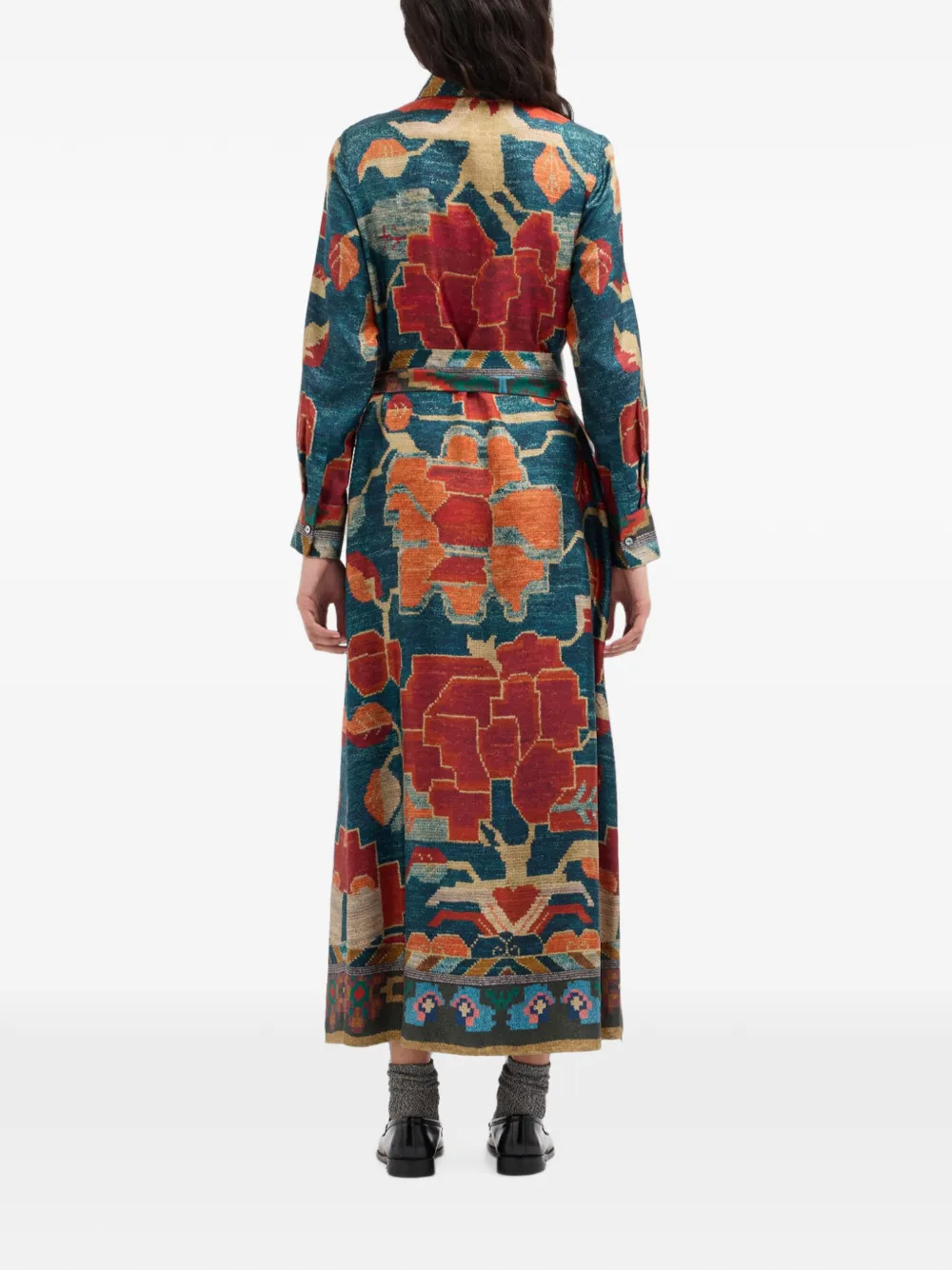 Pierre-Louis Mascia Aloe maxi-blousejurk met ceintuur en tapijt-print Blauw
