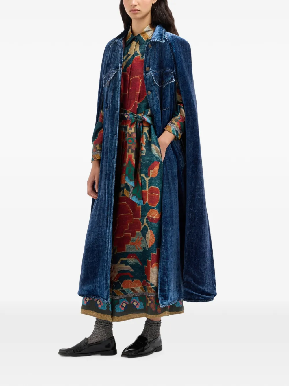 Pierre-Louis Mascia Aloe maxi-blousejurk met ceintuur en tapijt-print Blauw