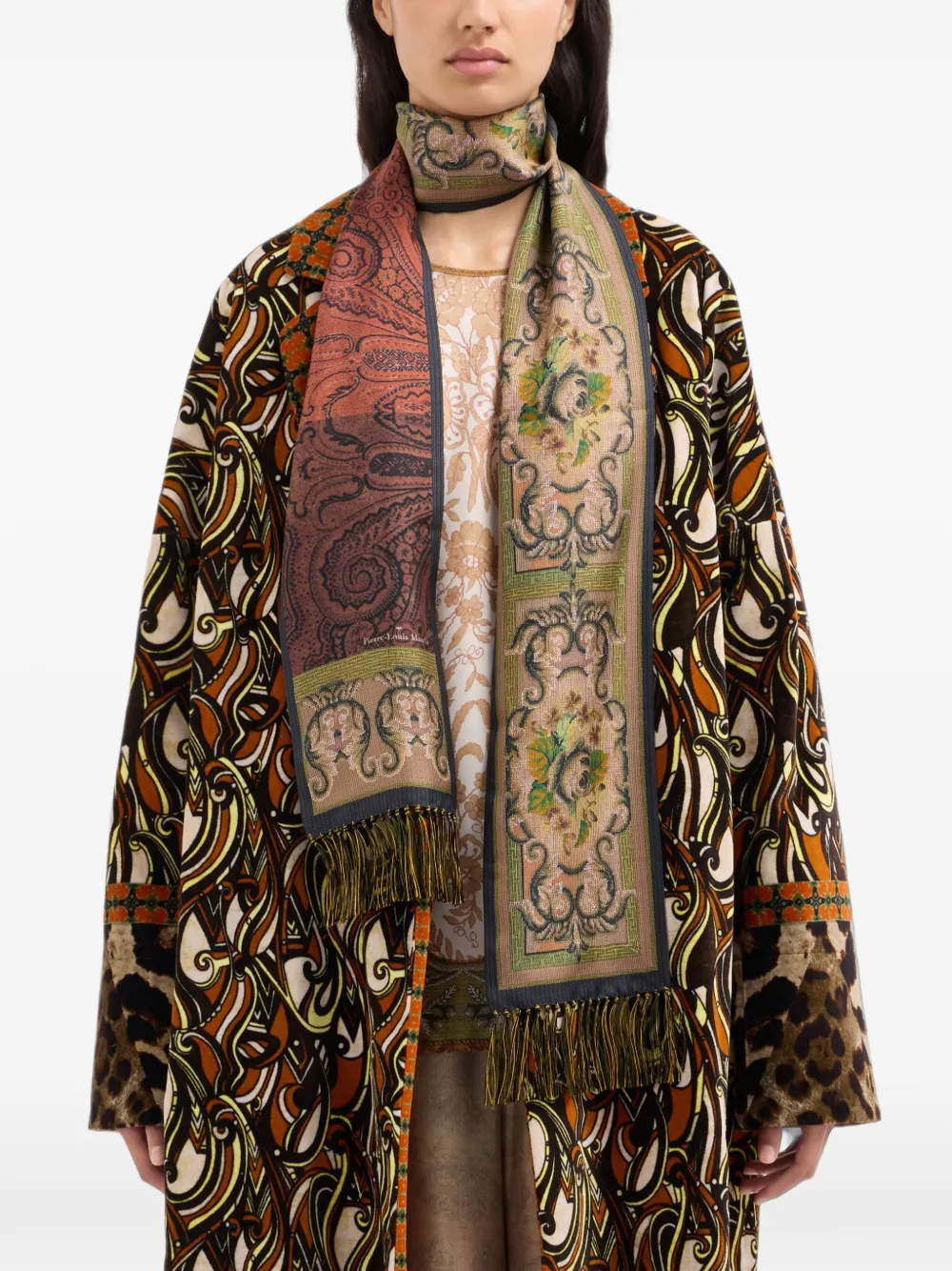 Pierre-Louis Mascia Aloewuf sjaal met paisley-print en franje Bruin