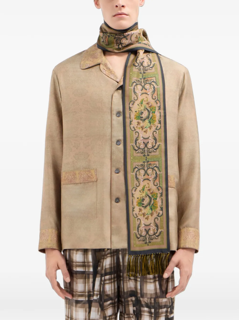 Pierre-Louis Mascia Aloewuf sjaal met paisley-print en franje Bruin