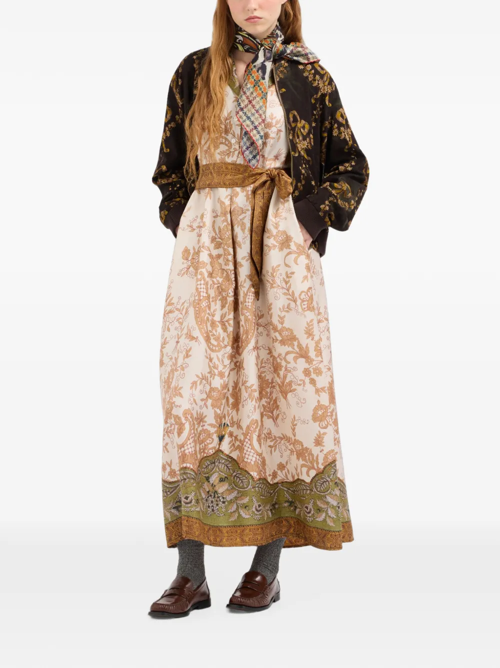 Pierre-Louis Mascia Aloe zijden maxi-blousejurk met bloemenprint Beige
