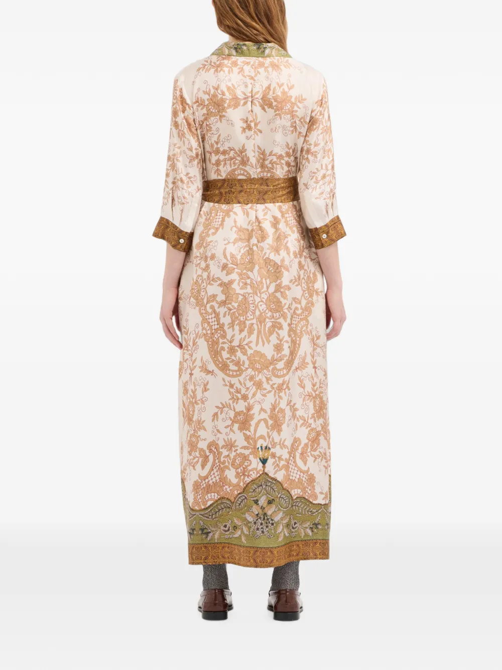 Pierre-Louis Mascia Aloe zijden maxi-blousejurk met bloemenprint Beige