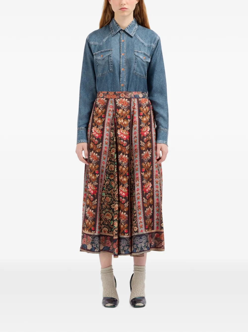 Pierre-Louis Mascia Aloe midi-rok met bloemenprint Bruin