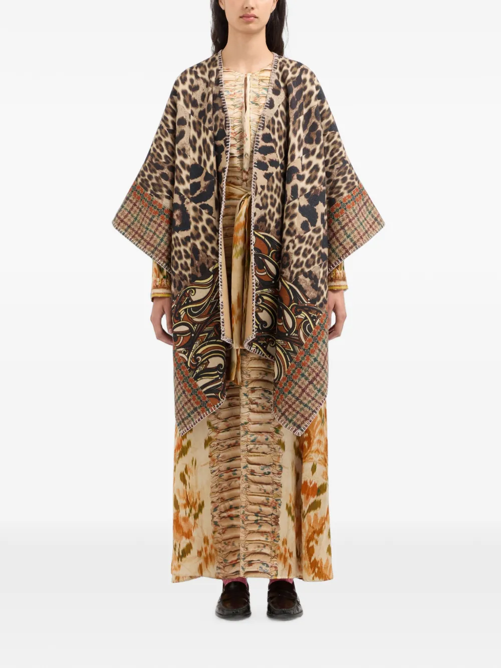Pierre-Louis Mascia Pancake poncho cape met luipaardprint Bruin