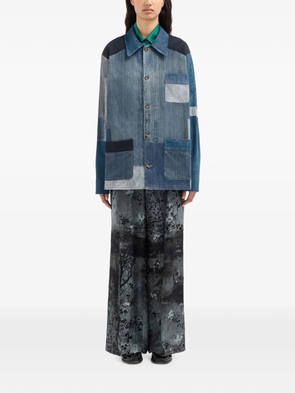 Pierre-Louis Mascia Amadobis denim shirtjack met patchwork Blauw