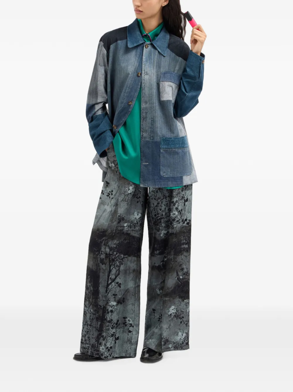 Pierre-Louis Mascia Amadobis denim shirtjack met patchwork Blauw