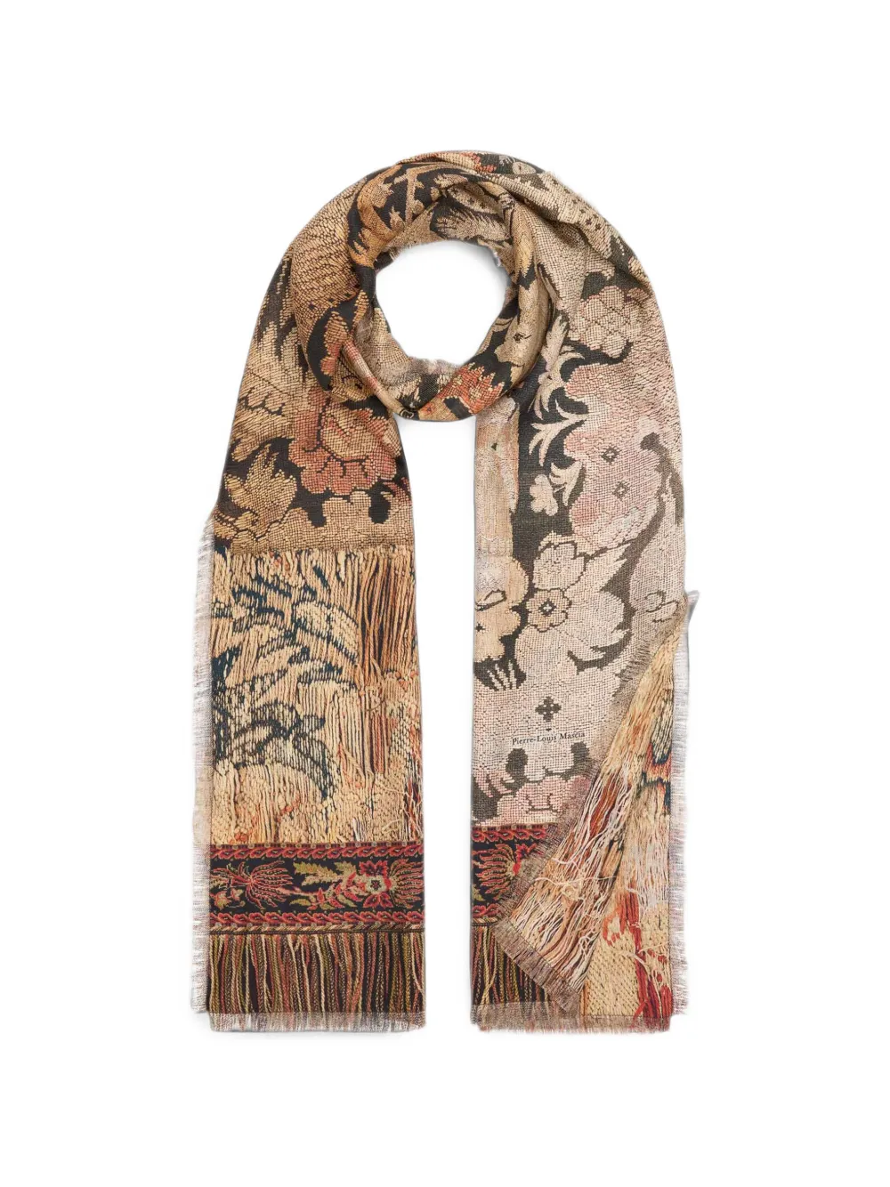 Pierre-Louis Mascia Fancy botanical-print frayed scarf - Nude