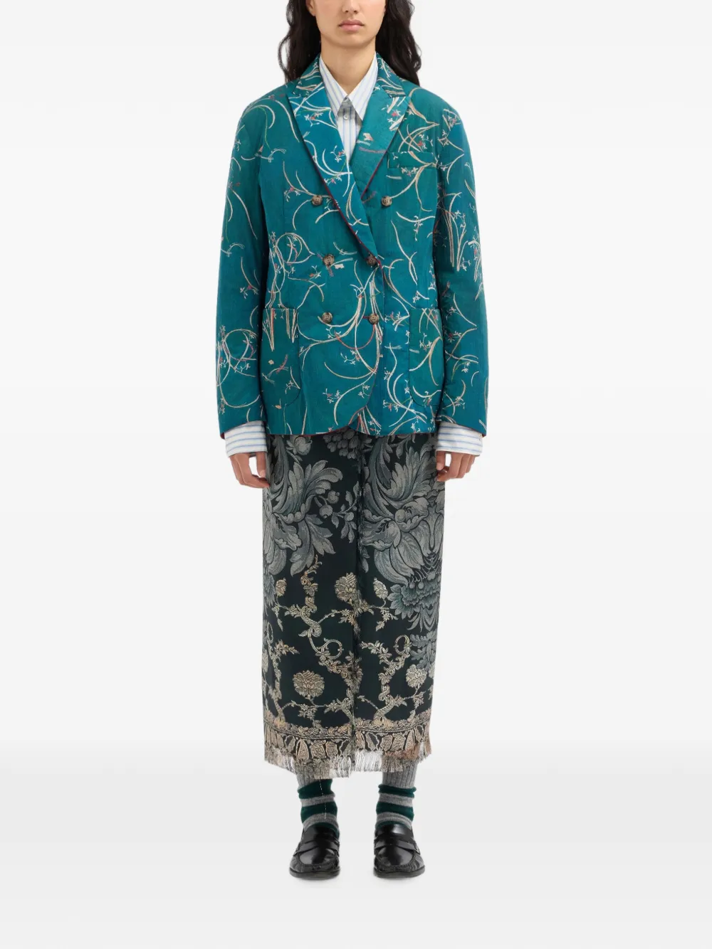 Pierre-Louis Mascia Integra blazer met dubbele rij knopen en bloemenprint Blauw