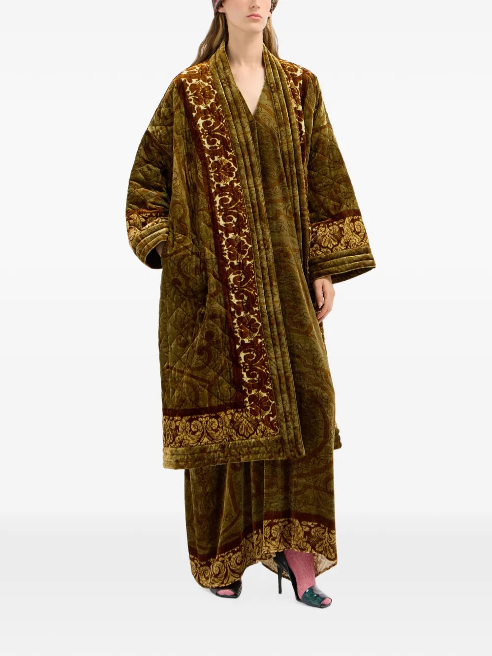 Pierre-Louis Mascia Canada maxi-jurk met V-hals en barok-patroon Groen