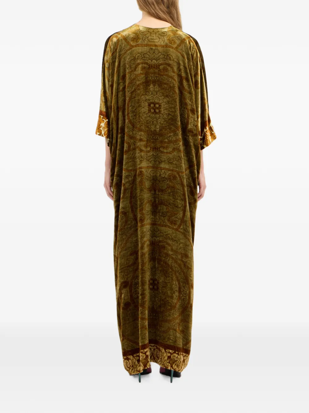 Pierre-Louis Mascia Canada maxi-jurk met V-hals en barok-patroon Groen
