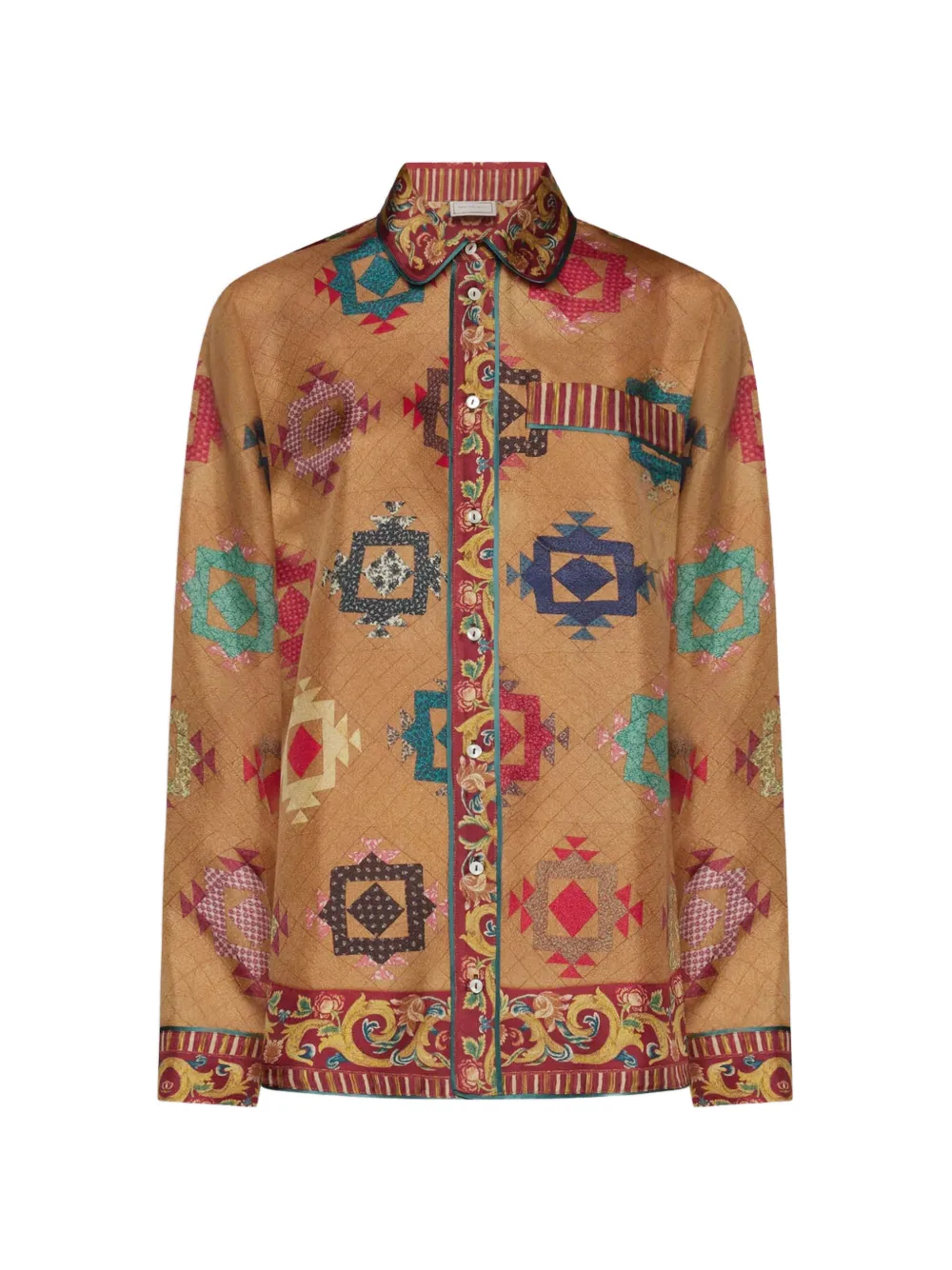 Pierre-Louis Mascia Aloe geometric-print silk shirt - Nude