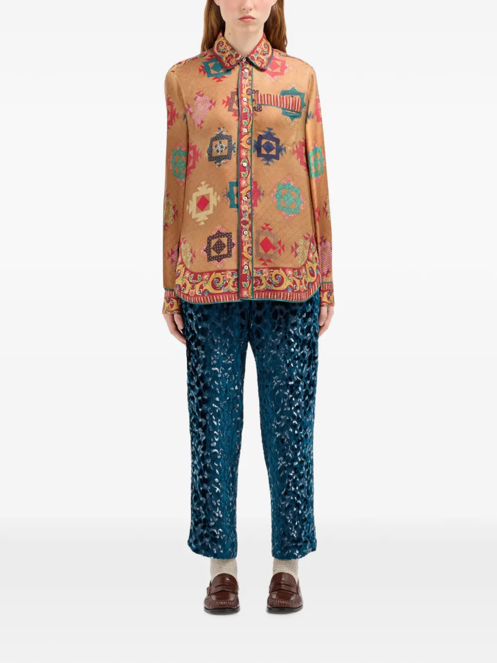 Pierre-Louis Mascia Aloe zijden blouse met geometrische print Beige