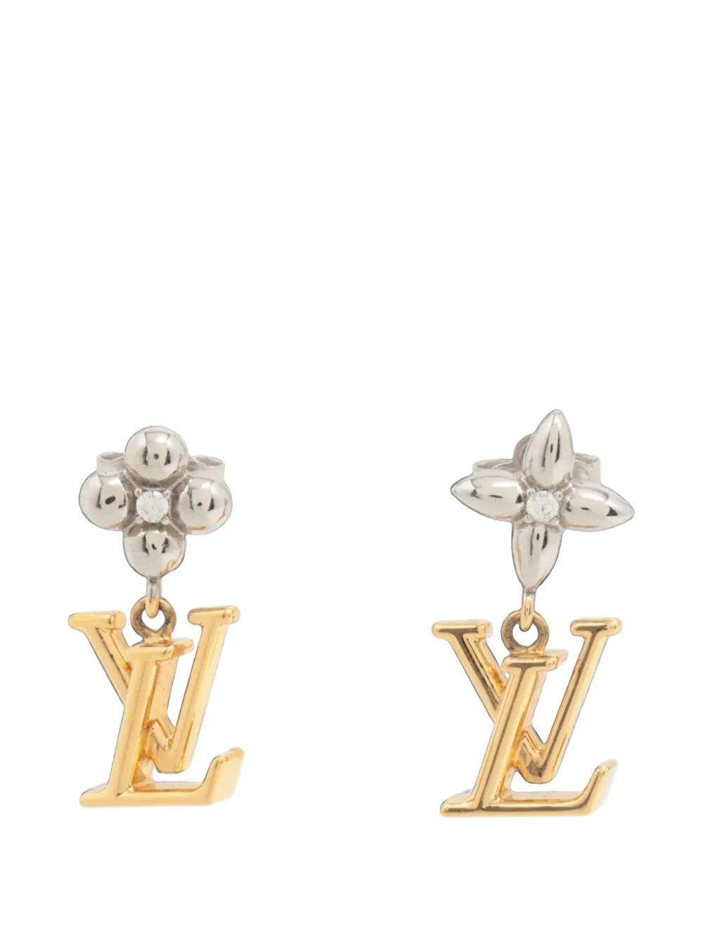 Louis Vuitton Pre-Owned 2024 Two Tone Iconic Flower Push Back Earrings costume earrings - Gold