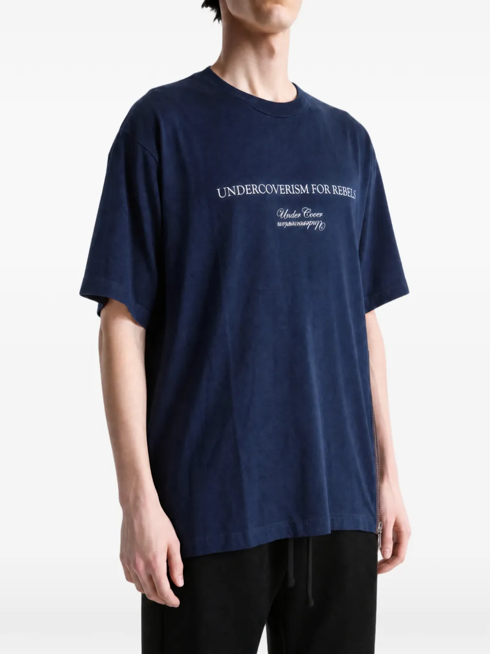 Undercover T-shirt met ritsdetail en tekst Blauw