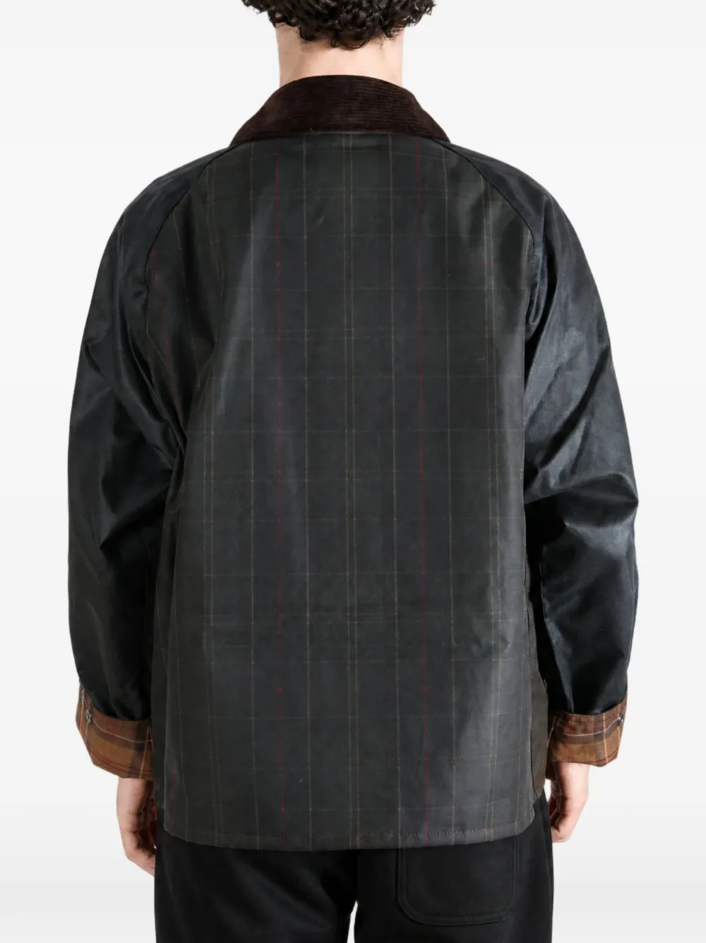 Barbour Jack van gewaxt katoen met tartan-vlakken Groen