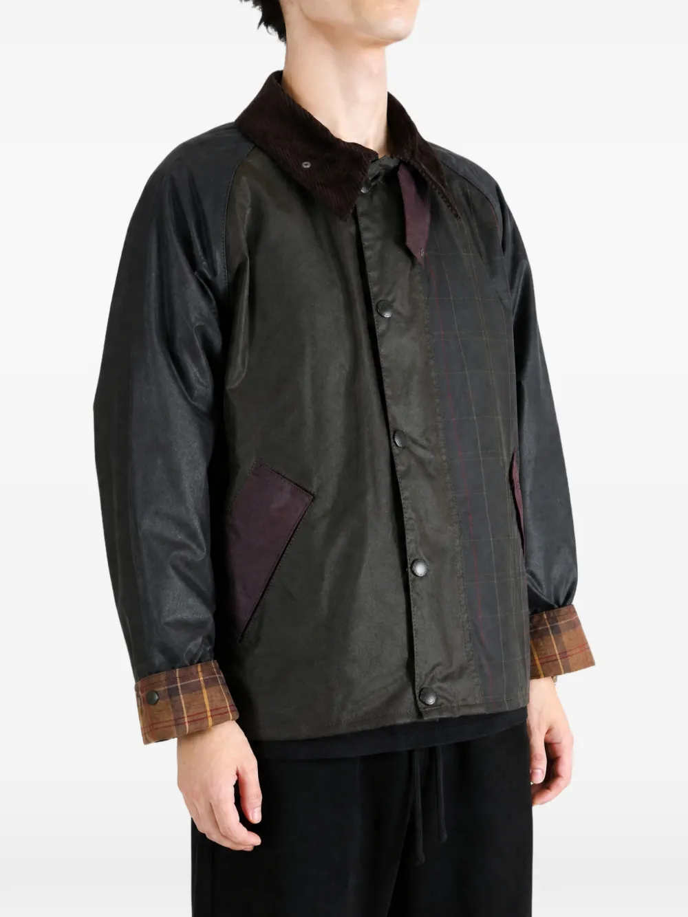 Barbour Jack van gewaxt katoen met tartan-vlakken Groen