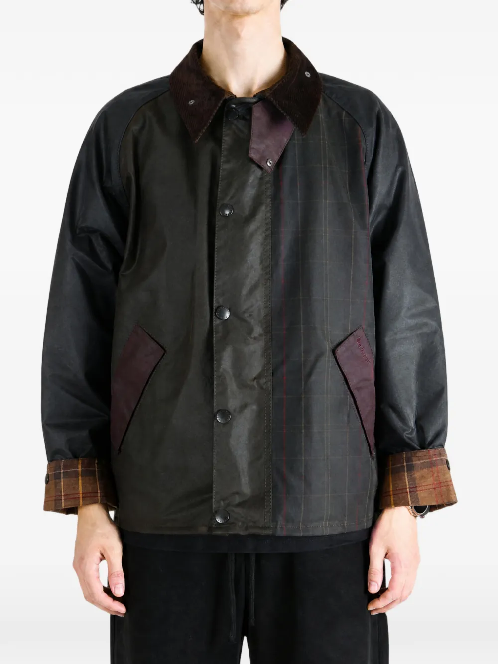 Barbour Jack van gewaxt katoen met tartan-vlakken Groen
