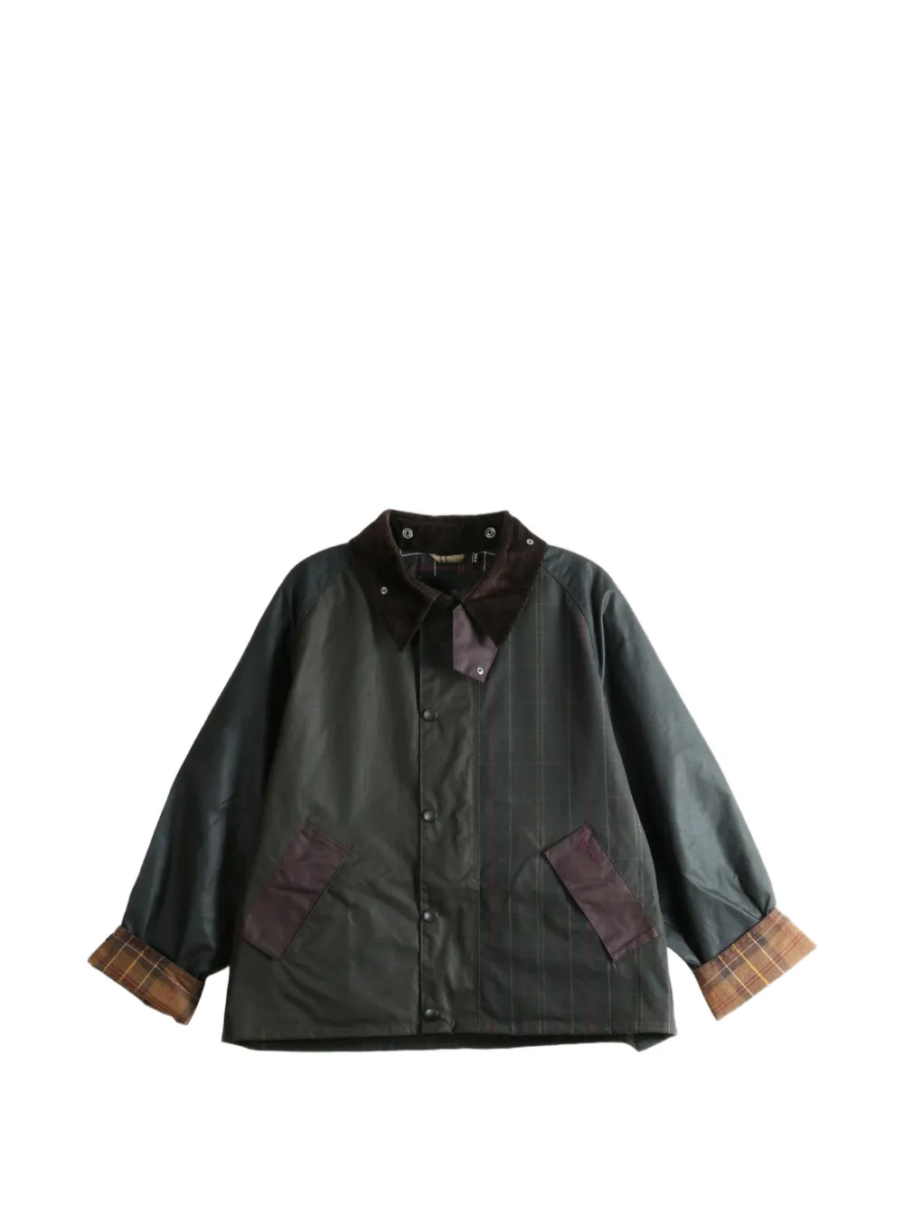 Barbour tartan-panelled waxed-cotton jacket - Verde