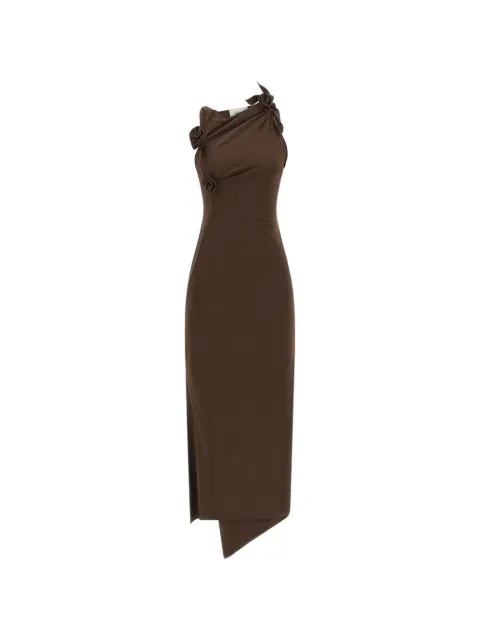 Coperni asymmetric, sculptural gown with knotted flower detailing