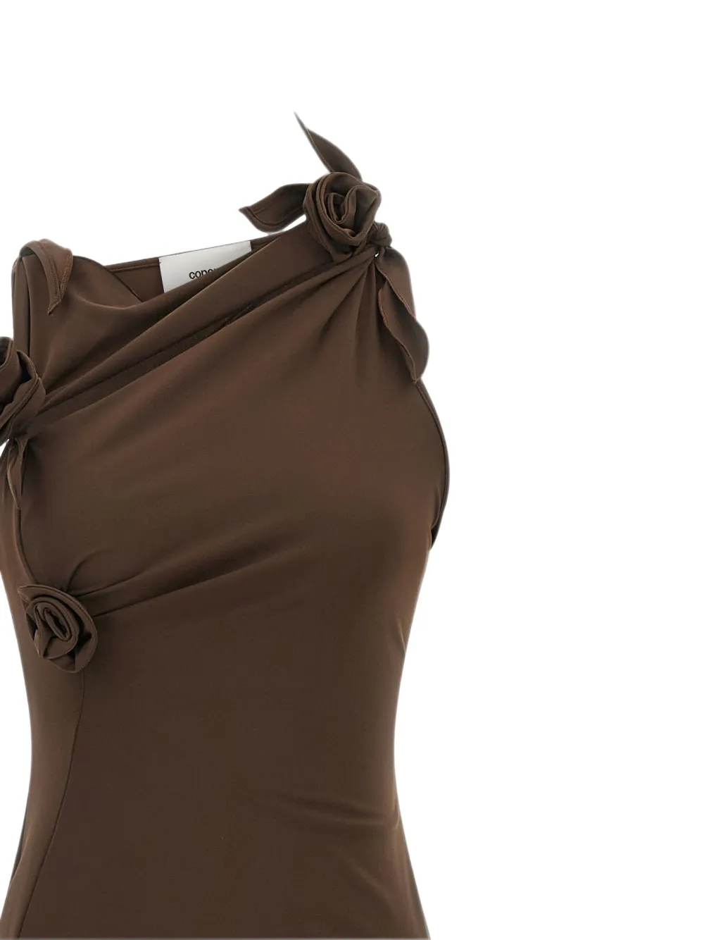 Coperni Asymmetrische sculpturale avondjurk met geknoopte bloemdetails Bruin