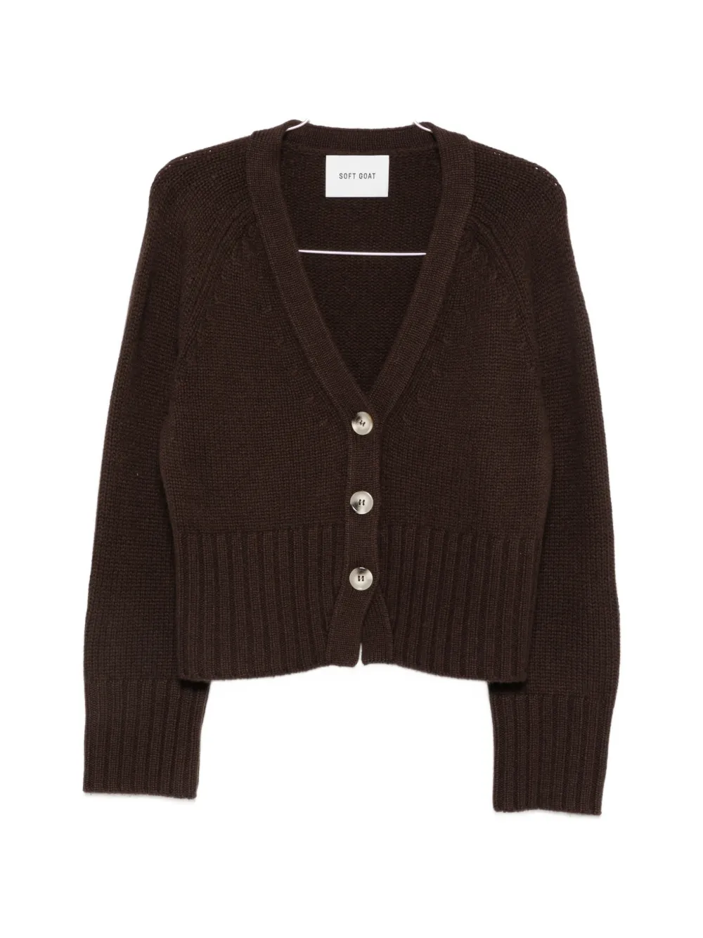 Soft Goat ribbed-knit V-neck cardigan - Marrone