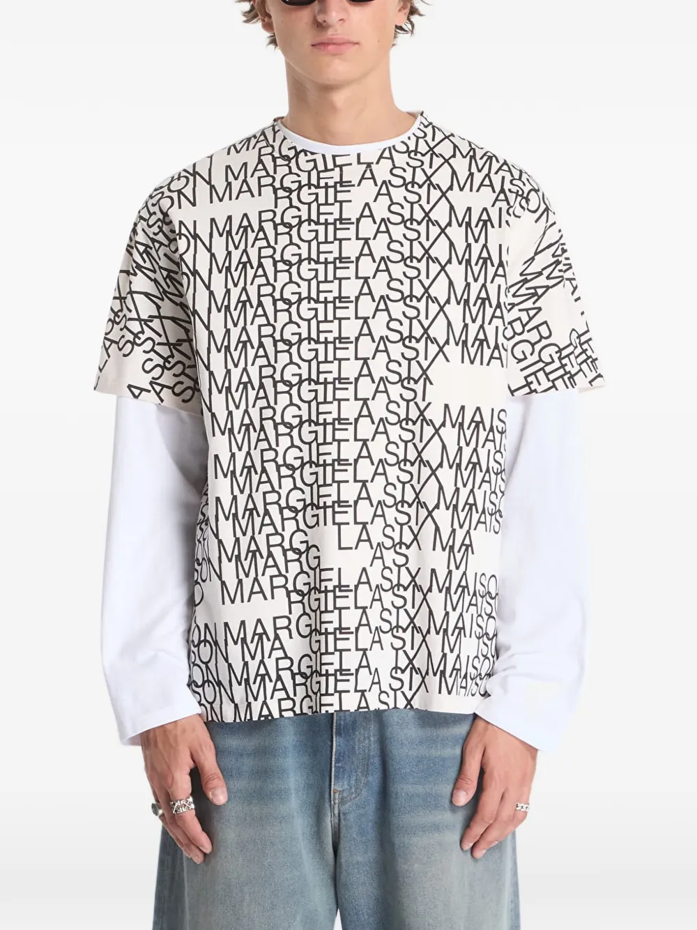 MM6 Maison Margiela T-shirt met logoprint en gelaagde mouwen Beige