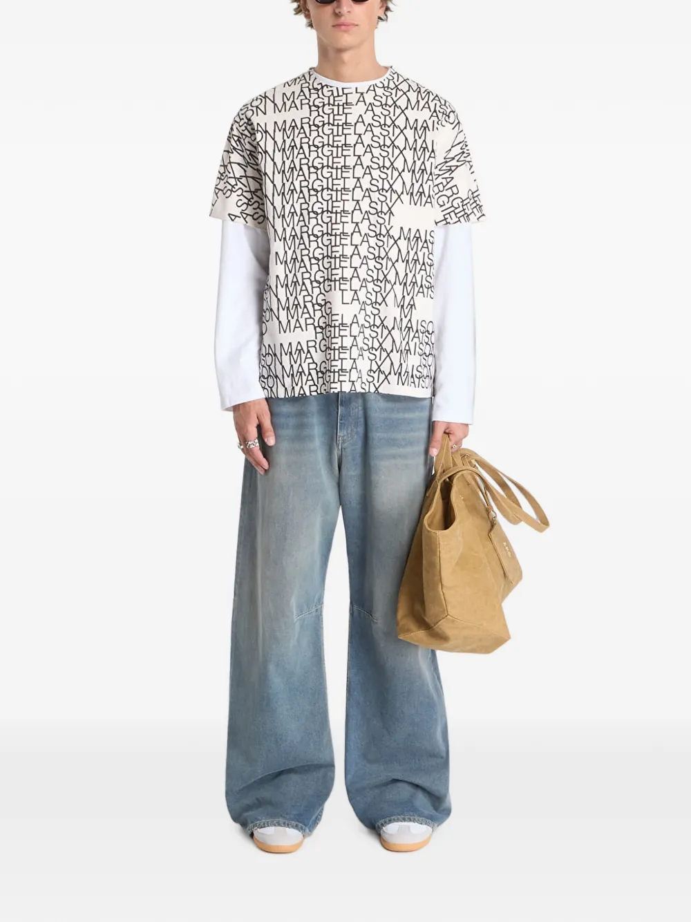 MM6 Maison Margiela logo-print layered-sleeve T-shirt - Toni neutri